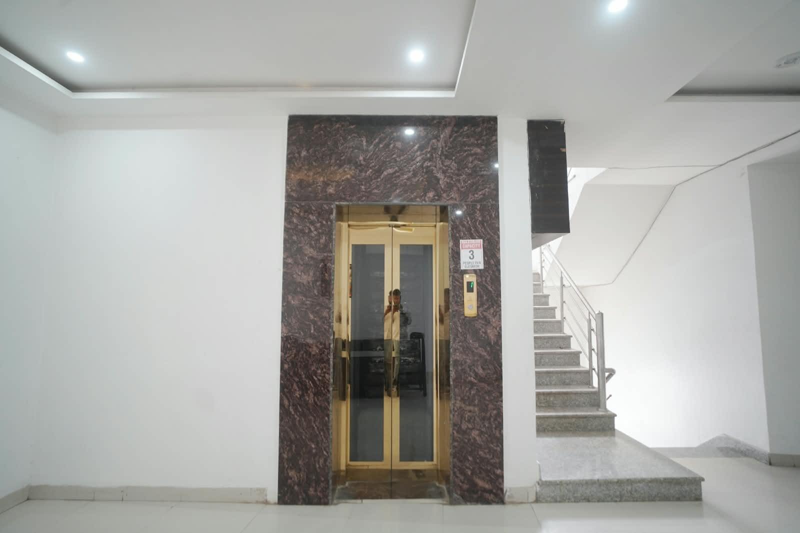 Hotel common area with elevator